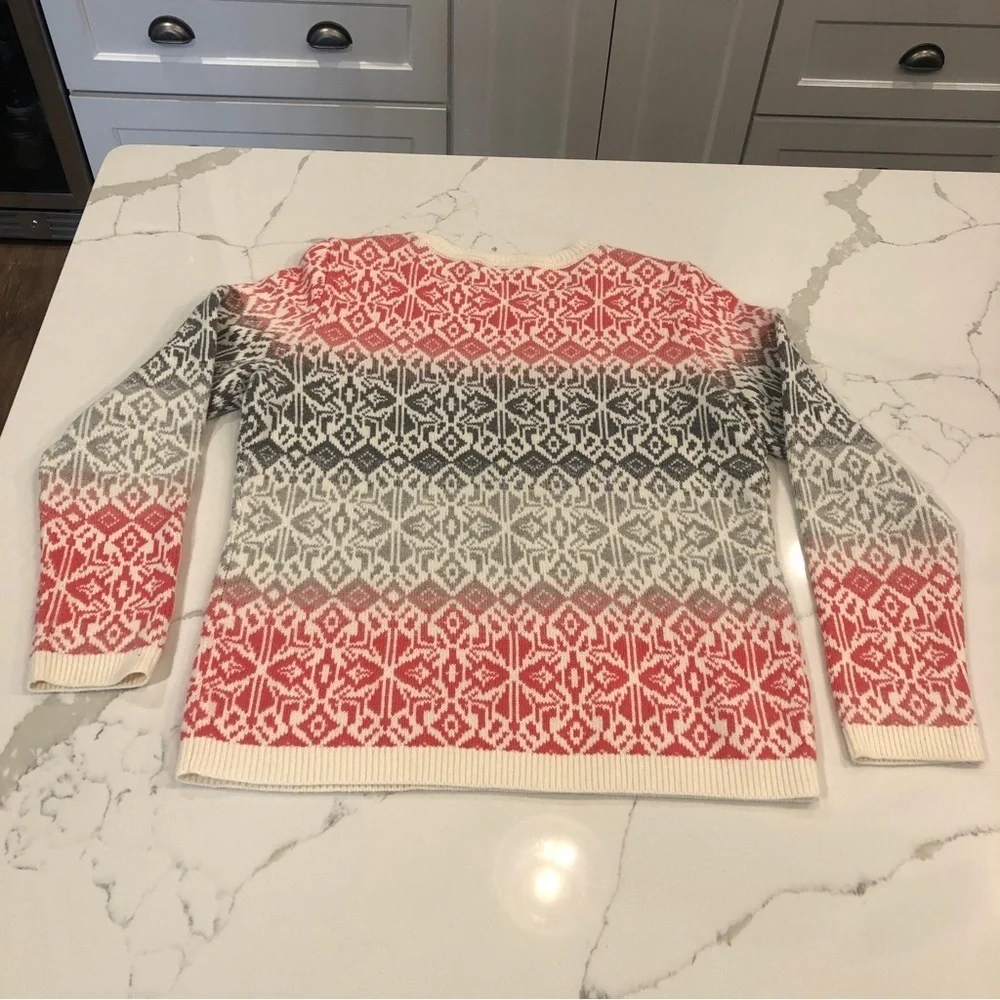 Talbots Petites M Grey Orange Faire Isle Lambswool Blend Ski Sweater Granny core